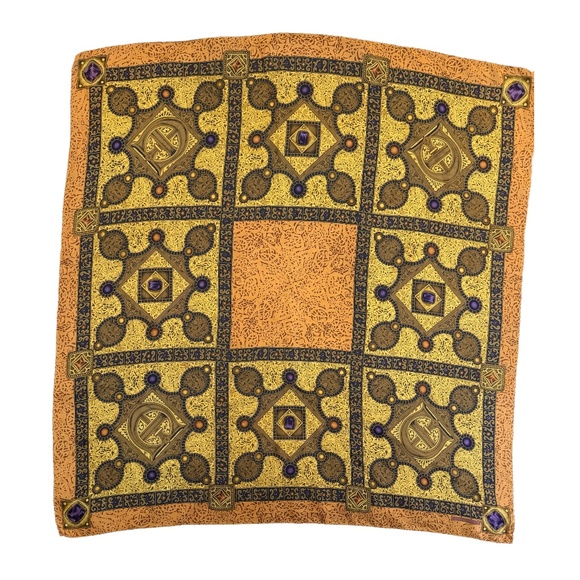 Ellen Tracy Vintage Silk Scarf – Ornate Jewel & Filigree Design – 35" Square - Picture 4 of 8